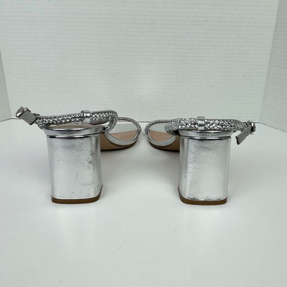 Steve Madden Hurrah Dress Sandals Silver Strappy Heels Crystal Embellishment 8 - Picture 7 of 11